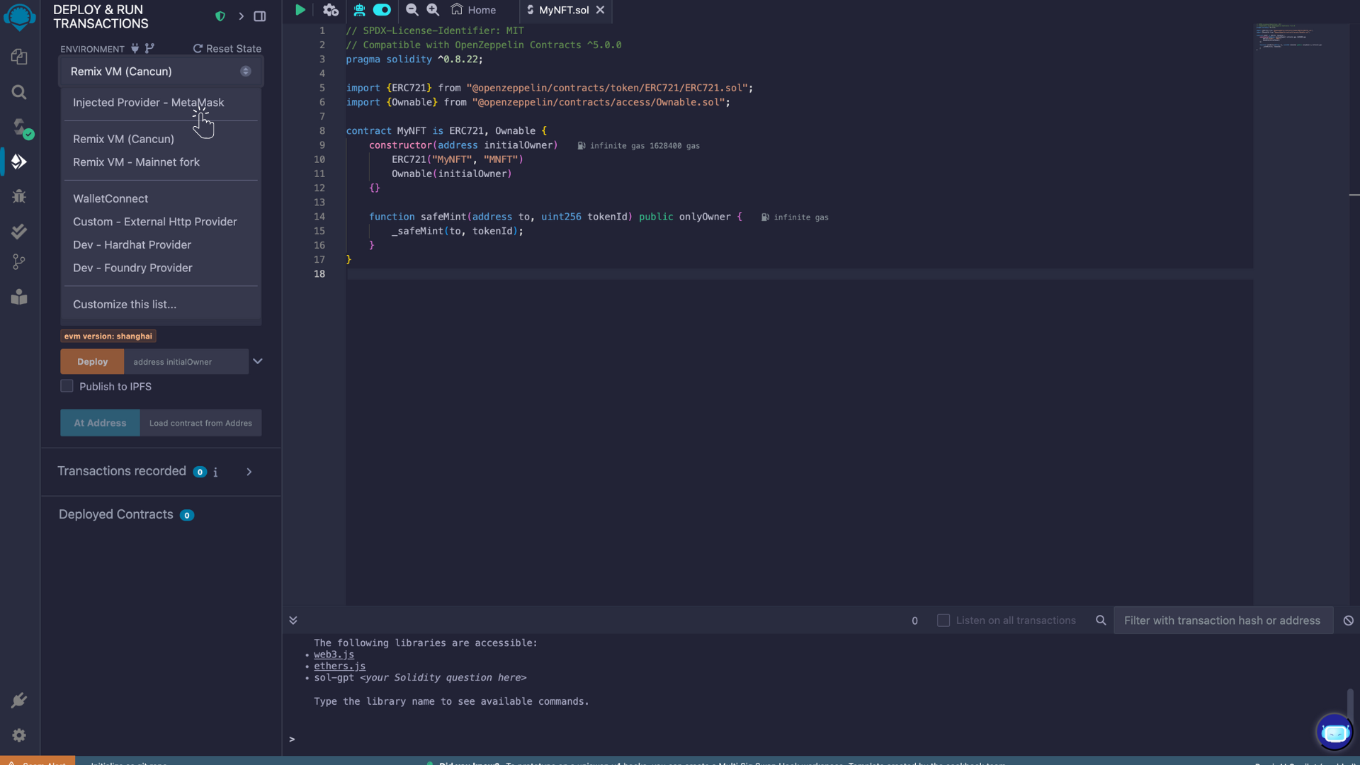 Remix-ERC721-InjectedProvider